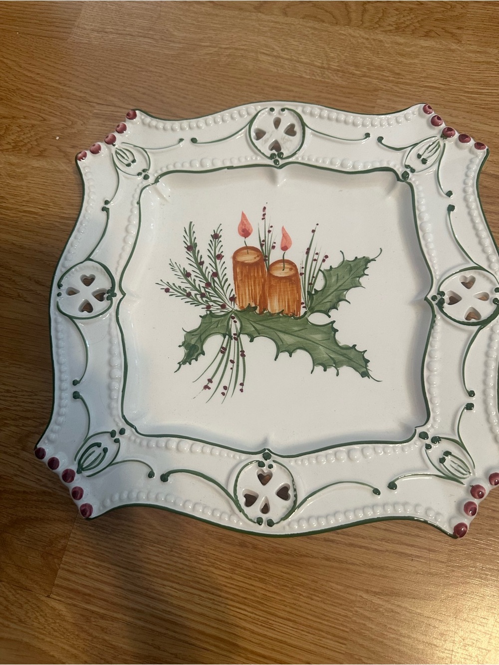 Holiday Ceramic Serving Platter - White with Green and Red Candle Design